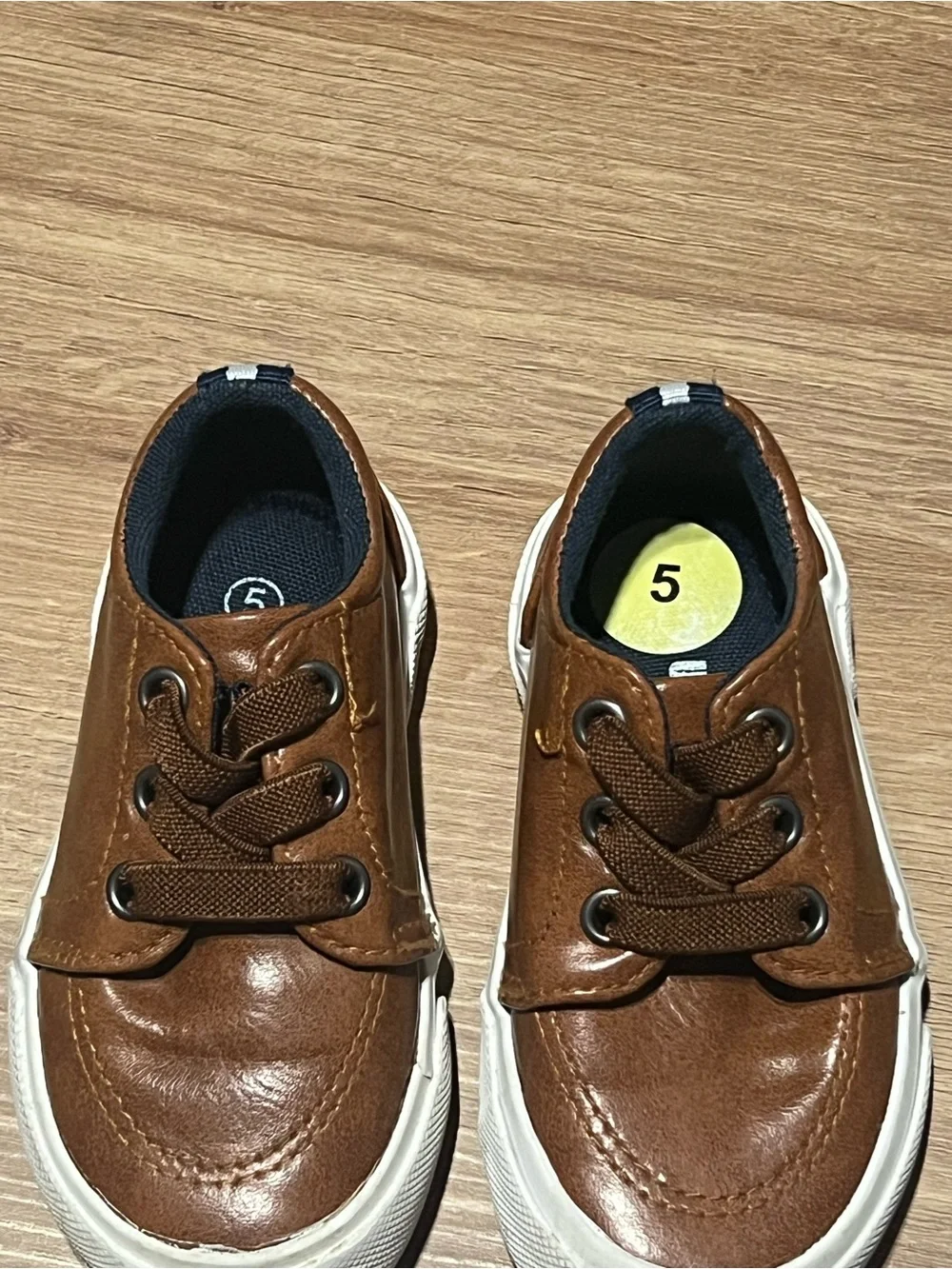 Kids Brown Leather-Look Lace-Up Dress Sneakers